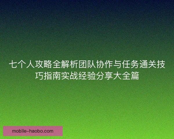 七个人攻略全解析团队协作与任务通关技巧指南实战经验分享大全篇